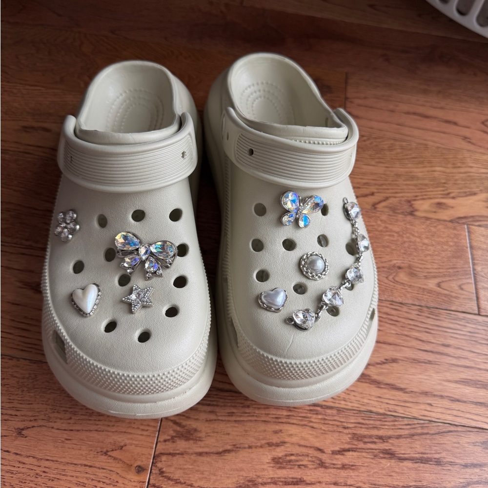 Embellished Cream Crocs